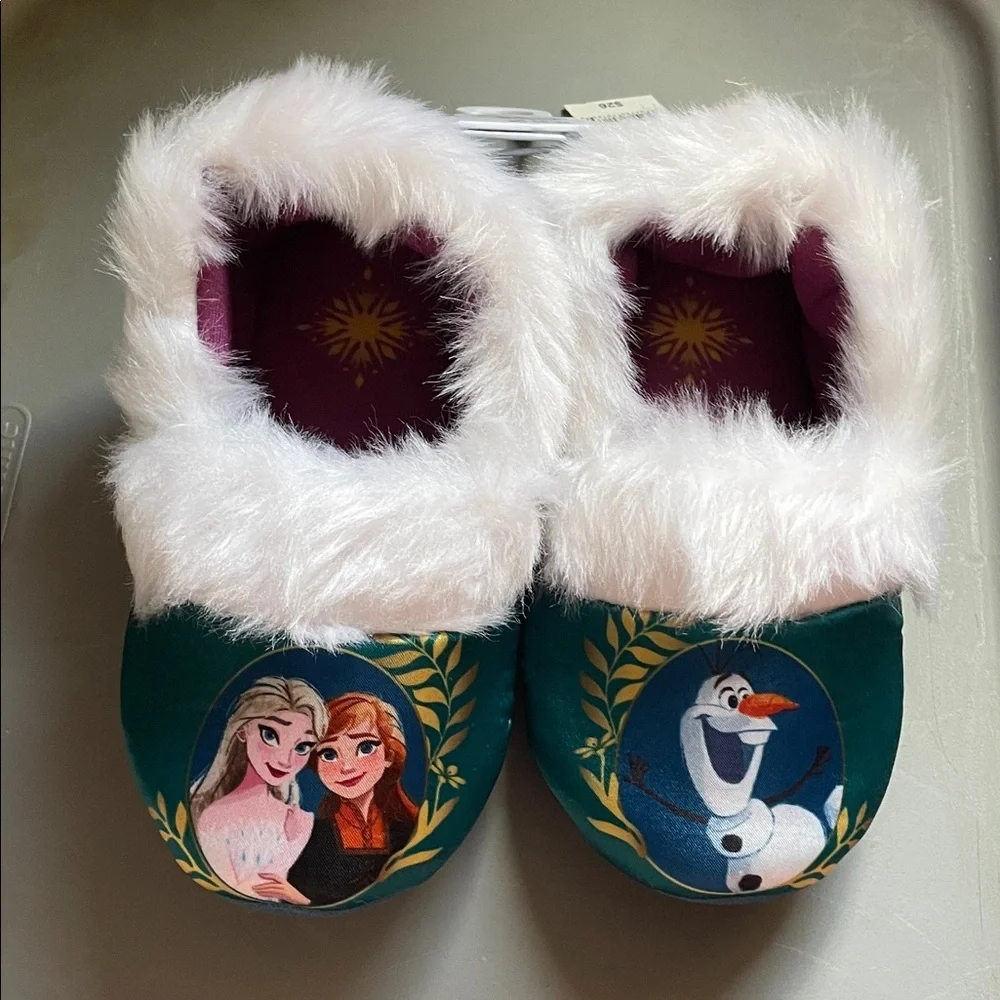 Frozen Kids Slippers with White Fur Trim